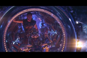 Thor, Rocket Raccoon and Groot in a scene from Marvel’s Avengers: Infinity War.