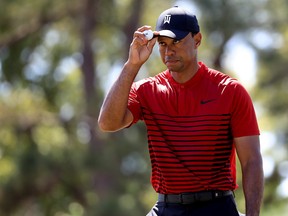 Tiger Woods reacts after a putt on the sixth hole during the final round of the Valspar Championship at Innisbrook Resort Copperhead Course on March 11, 2018 in Palm Harbor, Florida.  (Sam Greenwood/Getty Images)