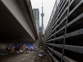A makeshift home is seen in Toronto on Thursday, March 1, 2018. A recent document produced by the City of Toronto stated that the city had removed over 300 encampments in its parks and ravines. Within Toronto, in its ravines, parks and underneath bridges, hides a booming population of temporary homes.
