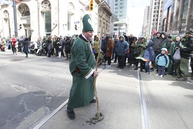 St. Patrick rids the last snake at the Toronto St Patrick's Day parade on Sunday March 11, 2018. Jack Boland/Toronto Sun/Postmedia Network