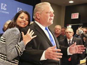 Doug Ford is hugged by his wife Karla after he was  elected as the new leader of the PC Party of Ontario at the Ontario PC leadership convention on Sunday March 11, 2018. Jack Boland/Toronto Sun/Postmedia Network