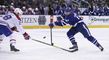 Toronto Maple Leafs Patrick Marleau LW (12) snaps his stick during the third period in Toronto on Saturday March 17, 2018. Jack Boland/Toronto Sun/Postmedia Network