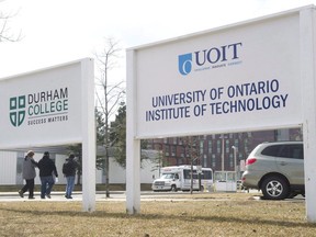 File photo of students walking outside the University of Ontario Institute of Technology and Durham campuses in Oshawa, Ont.