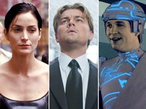 From left to right: Carrie Anne Moss in "The Matrix," Leonardo DiCaprio in "Inception," and Jeff Bridges in "Tron."
