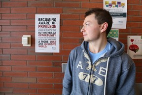 Matthew Wigmore, a political science student at the UOIT in Oshawa, was a bit dismayed by the privilege posters that are pinned up around the university on Friday, March 2, 2018.