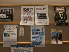 Privilege posters pinned up around the UOIT campus in Oshawa on Friday, March 2, 2018. (Jack Boland/Toronto Sun)