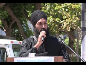 YouTube screen capture of NDP Leader Jagmeet Singh at a 2015 rally in San Francisco.