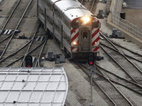 A Metra commuter train pulls into the La Salle Street station. (AP Photo)