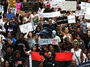 A Black Lives Matter protest in California. CNN is reporting that the largest BLM Facebook page is actually a fraud run by a white Australian man.