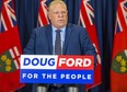 Doug Ford addresses the media on April 26. (ERNEST DOROSZUK)