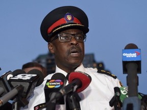 Toronto Police Chief Mark Saunders speaks during a news conference in Toronto on Monday, April 23, 2018. Nine people died and 16 others were injured when a van mounted a sidewalk and struck multiple pedestrians along a stretch of one of Toronto's busiest streets, authorities said Monday, calling it "a horrific attack." THE CANADIAN PRESS/Nathan Denette