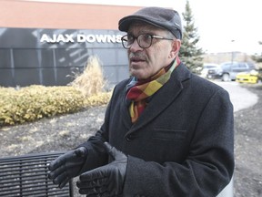 Ajax Mayor Steve Parish speaks outside the Ajax Downs casino and racetrack on Thursday. (JACK BOLAND, Toronto Sun)