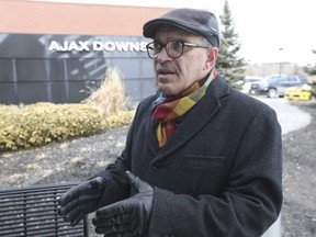 Ajax Mayor Steve Parish speaks outside the Ajax Downs casino and racetrack on Thursday, April 12, 2018.