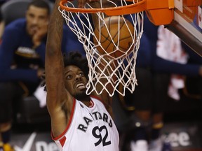 Raptors' Lucas Nogueira played a key role in stopping the Wizards in Game 1. (JACK BOLAND/Toronto Sun)
