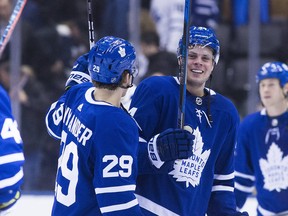 Toronto Maple Leafs centre William Nylander (29) scored twice and Austin Matthews once as the Leafs beat the Sabres at the Air Canada Centre in Toronto on Monday April 2, 2018. Stan Behal/Toronto Sun