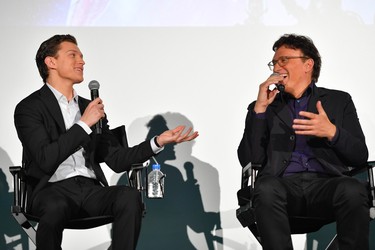 TOKYO, JAPAN - APRIL 16:  (L-R) Actor Tom Holland and Film Director Anthony Lusso attend the fan event for 'Avengers Infinity War' Tokyo premiere at the TOHO Cinemas Hibiya on April 16, 2018 in Tokyo, Japan.  (Photo by Koki Nagahama/Getty Images for Disney)