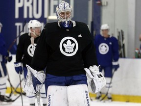 Toronto Maple Leafs goalie Frederik Andersen during practice at the MasterCard Centre in Toronto on April 4, 2018