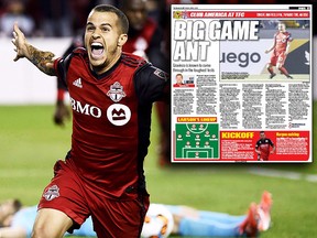 Toronto FC forward Sebastian Giovinco (10) celebrates his game-winning goal in second half Canadian Championship soccer action against the Montreal Impact, in Toronto on Tuesday, June 27, 2017. Toronto FC striker Sebastian Giovinco likes a big stage. And Yankee Stadium fits the bill for the Atomic Ant. THE CANADIAN PRESS/Nathan Denette ORG XMIT: CPT107