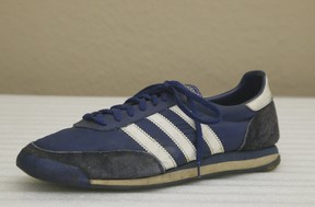 An Adidas shoe worn by Terry Fox is seen in the Bata Shoe Museum in Toronto on April 20, 2018.