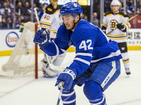 Toronto Maple Leafs forward Tyler Bozak during Game 4 against the Boston Bruins at the Air Canada Centre on April 19, 2018