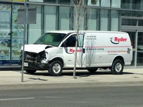 A Ryder van believed to have hit multiple pedestrians on Yonge St. in Toronto on April 23, 2018. (Ross McLean)