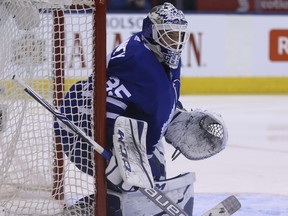 Maple Leafs backup Curtis McElhinney likely got his last start of the season on Monday against the Sabres. (Jack Boland/Toronto Sun)