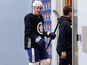 Toronto Maple Leafs defenceman Travis Dermott leaves practice at MasterCard Centre in Toronto on April 4, 2018