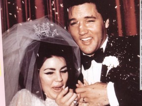 The late, great Elvis Presley and his then wife Priscilla on their wedding day in 1967.  They met when she was 14.