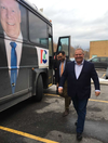 Ontario PC Leader Doug Ford exiting his ‘For the People’ bus on the campaign trail in Ajax, Ont., on Tuesday, April 17, 2018.