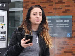 Katelyn Nahorney stands outside the Barrie courthouse earlier this month.