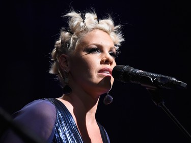 WEST HOLLYWOOD, CA - OCTOBER 23:  Musician Pink performs at Power of Pink 2014 Benefiting the Cancer Prevention Program at Saint John's Health Center at House of Blues Sunset Strip on October 23, 2014 in West Hollywood, California.  (Photo by Frazer Harrison/Getty Images for St. John)