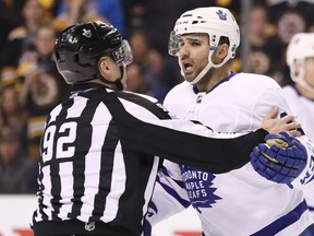 Maple Leafs centre Nazem Kadri was given a three-game suspension for his hit on Boston Bruins forward Tommy Wingels in Game 1 of their series. (Getty Images)