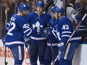 The Maple Leafs will be without centre Nazem Kadri (right) Monday night as he sits out the second game of his three-game suspension. (Stan Behal/Toronto Sun/Postmedia Network)