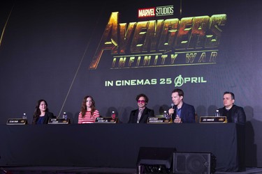 Marvel Studios' Avengers Infinity War Talent Tour Press Conference, Singapore - April 15th - Trinh Tran, Karen Gillan, Robert Downey Jr., Benedict Cumberbatch, Joe Russo
