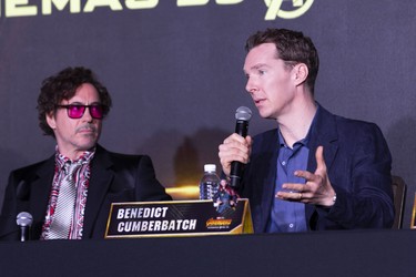 Marvel Studios' Avengers Infinity War Talent Tour Press Conference, Singapore - April 15th - Robert Downey Jr., Benedict Cumberbatch