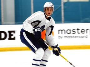 Mason Marchment of the AHL's Toronto Marlies is shown at practice in Toronto on Nov. 14, 2017