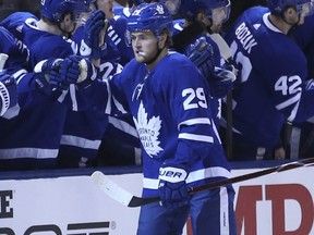 William Nylander celebrates scoring a goal in Game 6 (JACK BOLAND/TORONTO SUN)