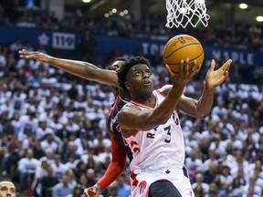 The Raptors' OG Anunoby goes to the hoop on Saturday night against the Washington Wizards. (Ernest Doroszuk/Toronto Sun)