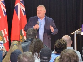 Hundreds jam the hall at the Mildmay Carrick Recreation Complex to hear Progressive Conservative leader Doug Ford speak on Thursday, April 19, 2018 in Owen Sound, Ont. Rob Gowan/The Owen Sound Sun Times/Postmedia Network