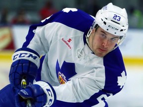 Frederik Gauthier of the Toronto Marlies shoots during warmup before taking on the Wilkes-Barre/Scranton Penguins during AHL action at the Ricoh Coliseum in Toronto on Friday February 19, 2016. Dave Abel/Toronto Sun/Postmedia Network