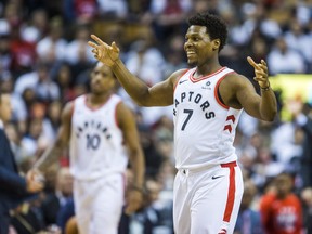 Toronto Raptors Kyle Lowry during Eastern Conference Playoff Game 1 second half action against Washington Wizards at the Air Canada in Toronto, Ont. on Saturday April 14, 2018. Ernest Doroszuk/Toronto Sun/Postmedia Network