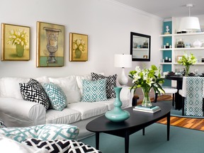 Recovering the existing Ikea sofa totally transformed the space without breaking the budget.