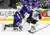 Toronto Maple Leafs Morgan Rielly shoves the Boston Bruins David Pastrnak at the Air Canada Centre last night. (Ernest Doroszuk/Toronto Sun)