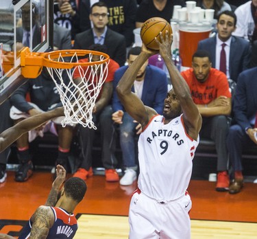 Toronto Raptors Serge Ibaka during Eastern Conference Playoff Game 1 first half action against Washington Wizards at the Air Canada in Toronto, Ont. on Saturday April 14, 2018. Ernest Doroszuk/Toronto Sun/Postmedia Network