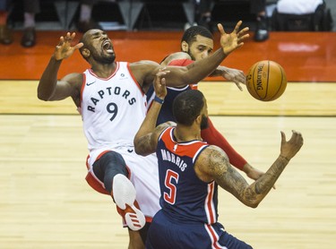 Toronto Raptors Serge Ibaka during Eastern Conference Playoff Game 1 first half action against Washington Wizards at the Air Canada in Toronto, Ont. on Saturday April 14, 2018. Ernest Doroszuk/Toronto Sun/Postmedia Network