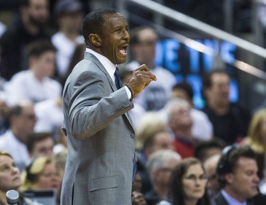 Toronto Raptors head coach Dwane Casey during Eastern Conference Playoff Game 1 first half action against Washington Wizards at the Air Canada in Toronto, Ont. on Saturday April 14, 2018. Ernest Doroszuk/Toronto Sun/Postmedia Network