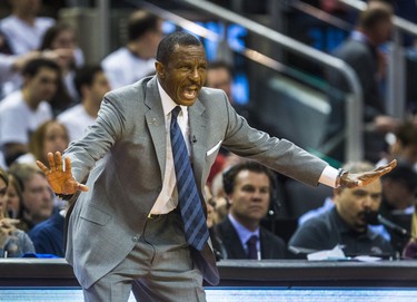 Toronto Raptors head coach Dwane Casey during Eastern Conference Playoff Game 1 second half action against Washington Wizards at the Air Canada in Toronto, Ont. on Saturday April 14, 2018. Ernest Doroszuk/Toronto Sun/Postmedia Network