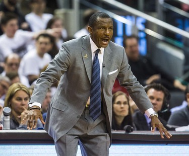 Toronto Raptors head coach Dwane Casey during Eastern Conference Playoff Game 1 second half action against Washington Wizards at the Air Canada in Toronto, Ont. on Saturday April 14, 2018. Ernest Doroszuk/Toronto Sun/Postmedia Network