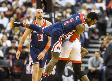 Toronto Raptors OG Anunoby  during Eastern Conference Playoff Game 1 second half action against Washington Wizards John Wall at the Air Canada in Toronto, Ont. on Saturday April 14, 2018. Ernest Doroszuk/Toronto Sun/Postmedia Network