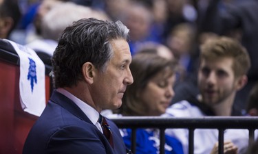 Toronto Maple Leafs president Brendan Shanahan watches the Leafs during first period Round 1 Game 3 action against Boston Bruins at the Air Canada Centre in Toronto, Ont. on Monday April 16, 2018. Ernest Doroszuk/Toronto Sun/Postmedia Network